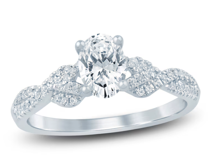 1 Carat Oval-Cut Lab-Created Diamond Twist Shank Engagement Ring in 14K White Gold | SimplyIn Diamonds